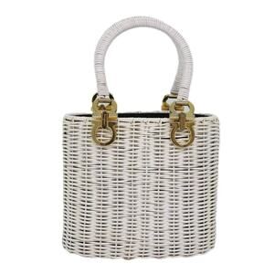 Salvatore Ferragamo Straw Gancini Basket Bag Handbag White